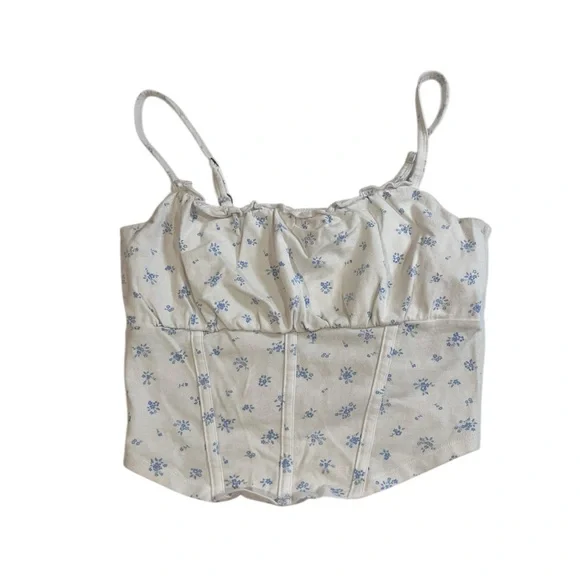 hollister white and blue floral ruffle milkmaid bustier tank top small - Picture 2 of 7